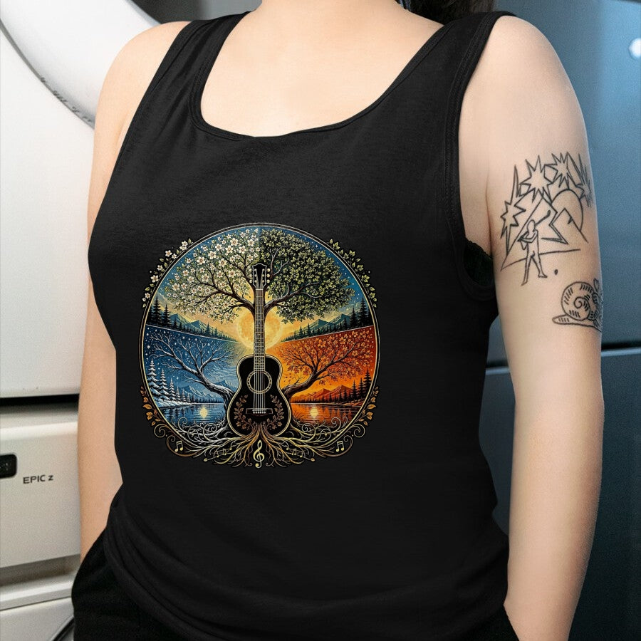 Guitar Lover Shirt, Funny Guitar UnisexT-Shirt/Hoodie/Sweatshirt HLT00 - Acoustic Guitar by the Lake Seasons Nature Music T-Shirt, Men, Black, X-Large