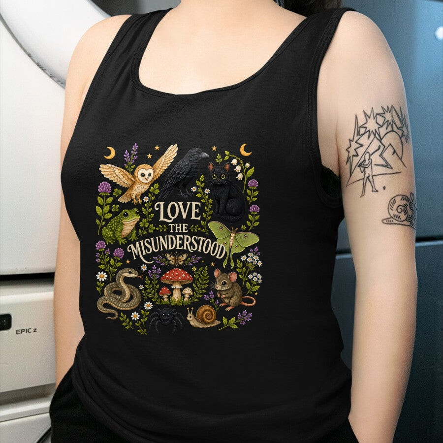 Cat Love Shirt, Funny Cat Lover Gift UnisexT-Shirt/Hoodie/Sweatshirt HLT00 - Love The Misunderstood Bat Raven Cat Snake Spider Moth Frog T-Shirt (1)