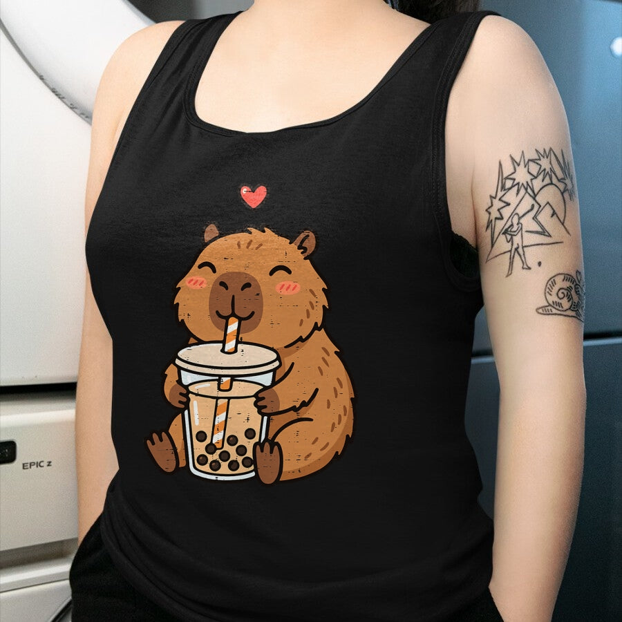 Cute Capybara Shirt, Funny Capybara UnisexT-Shirt/Hoodie/Sweatshirt HLT00 - Capybara Boba Bubble Milk Tea Cute Capy Rodent Men Women Kid T-Shirt