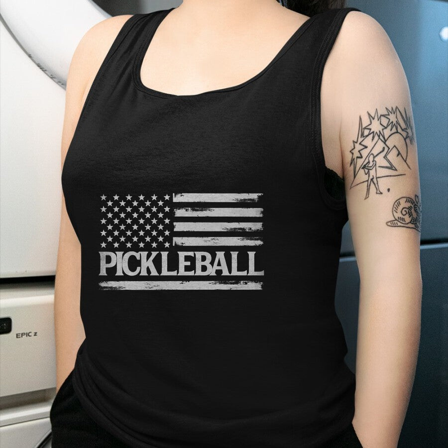 Funny Pickleball Shirt, Pickleball Lover Unisex T-Shirt/Hoodie/Sweatshirt HLT00 - Pickleball Grey Vintage USA Flag Player Coach T-Shirt
