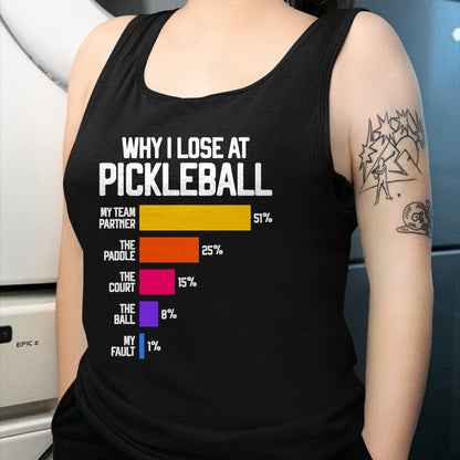 Funny Pickleball Shirt, Pickleball Lover Unisex T-Shirt/Hoodie/Sweatshirt HLT00 - Funny Pickleball Humor T-Shirt Why I Lose - Black, Classic Fit, Crew Neck, Short Sleeve