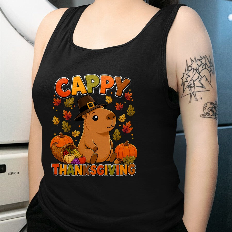 Cute Capybara Shirt, Funny Capybara UnisexT-Shirt/Hoodie/Sweatshirt HLT00 - Cappy Thanksgiving Cute Capybara Autumn Fall Leaves Pumpkin T-Shirt