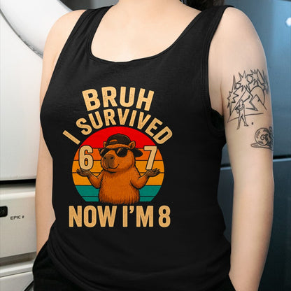 Cute Capybara Shirt, Funny Capybara UnisexT-Shirt/Hoodie/Sweatshirt HLT00 - Bruh I Survived 6 7 Now Im 8 Funny Capybara 8th Birthday Boy T-Shirt