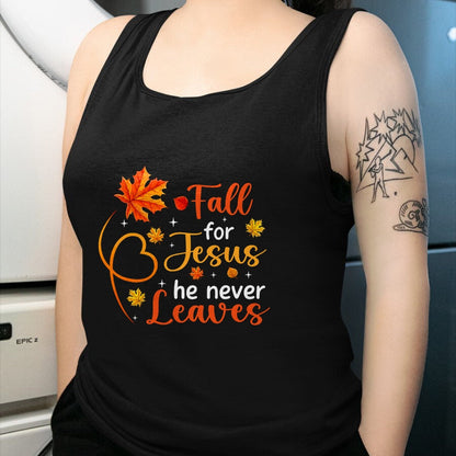 Best Thanksgiving Family Shirt , Funny Thanksgiving UnisexT-Shirt/Hoodie/Sweatshirt HLT00 - Fall for Jesus He Never Leaves Christian Faith Cross Pumpkin T-Shirt