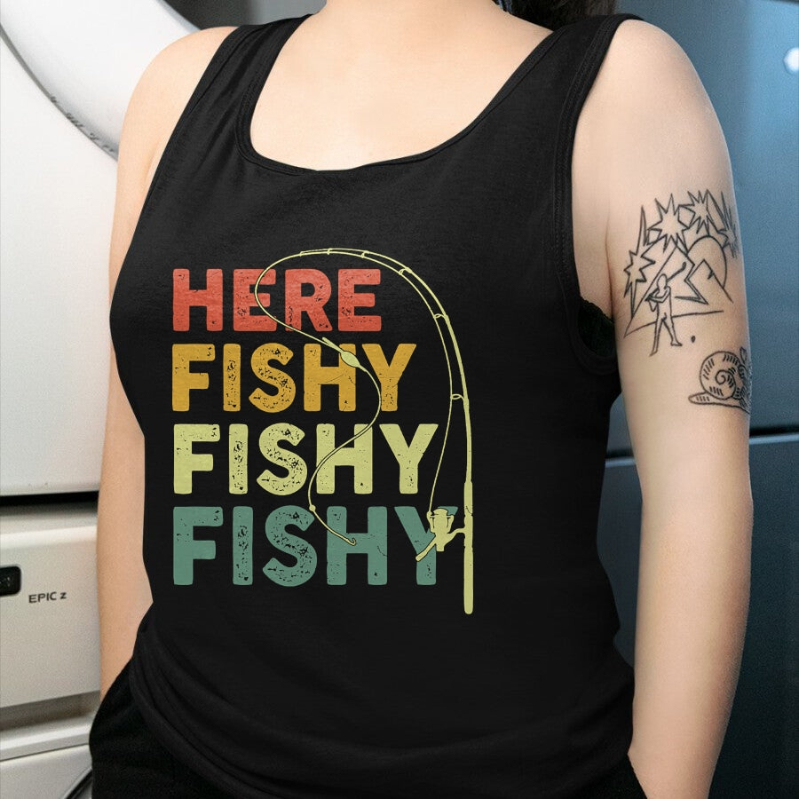Funny Fishing Shirt, Gift For Fishing Lover Unisex T-Shirt/Hoodie/Sweatshirt HLT00 - Fishing Here-Fishy Bass Fish Dad Funny T-Shirt