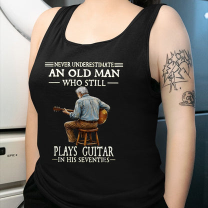 Guitar Lover Shirt, Funny Guitar UnisexT-Shirt/Hoodie/Sweatshirt HLT00 - Never Underestimate an Old Man Who Plays Guitar Seventies T-Shirt, Men, Heather Blue, Medium
