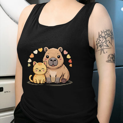 Cute Capybara Shirt, Funny Capybara Unisex T-Shirt/Hoodie/Sweatshirt HLT00 - Cute Cat and Capybara Friends Funny Pet Lovers Casual Wear T-Shirt