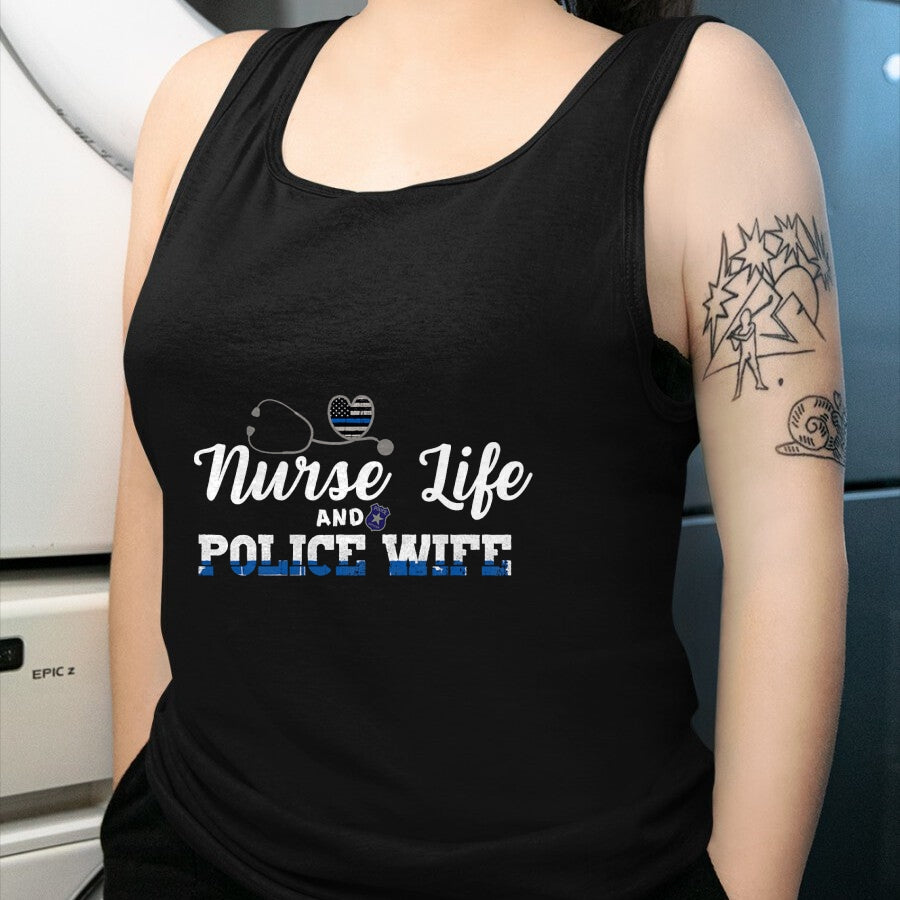 Funny Nurse Shirt, Nurse Unisex T-Shirt/Hoodie/Sweatshirt HLT00 - Nurse RN Life Police Wife Blue Line Support Sheriff Gift T-Shirt