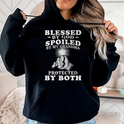 Best Wife Shirt, Wife and Husband Unisex T-Shirt/Hoodie/Sweatshirt HLT00 - Blessed by God spoiled by my grandma protected by both Premium T-Shirt (1)
