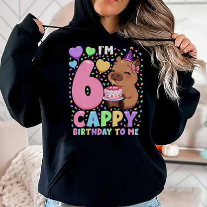 Cute Capybara Shirt, Funny Capybara UnisexT-Shirt/Hoodie/Sweatshirt HLT00 - Capybara Birthday Shirt 6 Kawaii Girl Capybara 6th Birthday T-Shirt