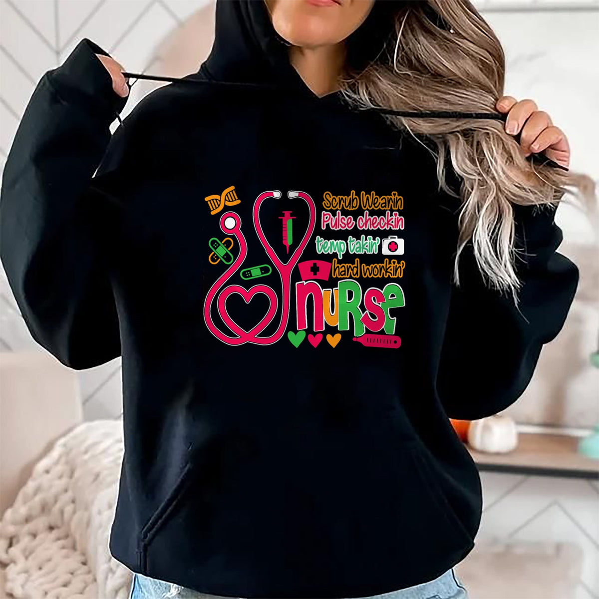 Funny Nurse Shirt, Nurse Unisex T-Shirt/Hoodie/Sweatshirt HLT00 - Nurse 365 Scrubs Wearing Temp Taking Hard Working Nurse T-Shirt