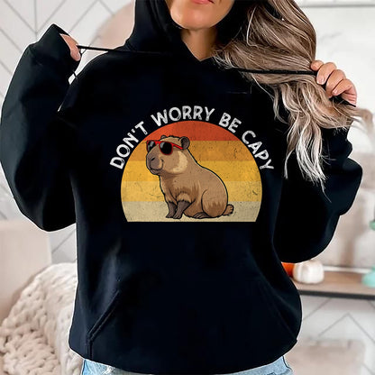 Cute Capybara Shirt, Funny Capybara Unisex T-Shirt/Hoodie/Sweatshirt HLT00 - Don_t Worry Be Capy Retro Capybara T-Shirt