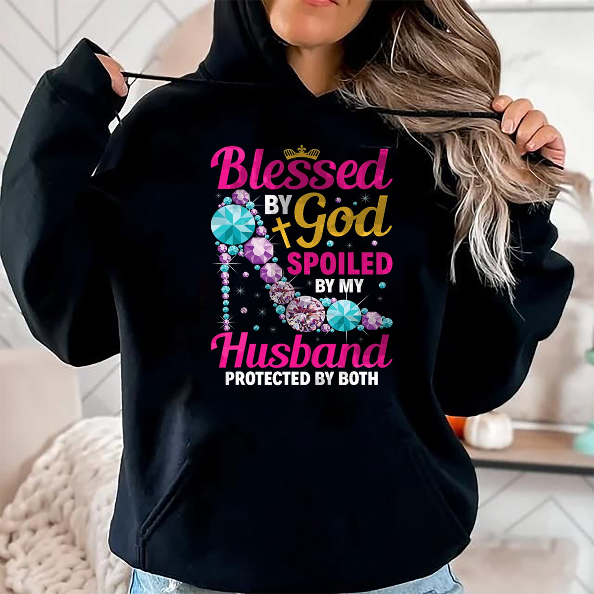 Best Wife Shirt, Wife and Husband Unisex T-Shirt/Hoodie/Sweatshirt HLT00 - Gift for wife T shirt, spoiled wife   Christian Wife Jesus Blessed By God Spoiled By My Husband T-Sh