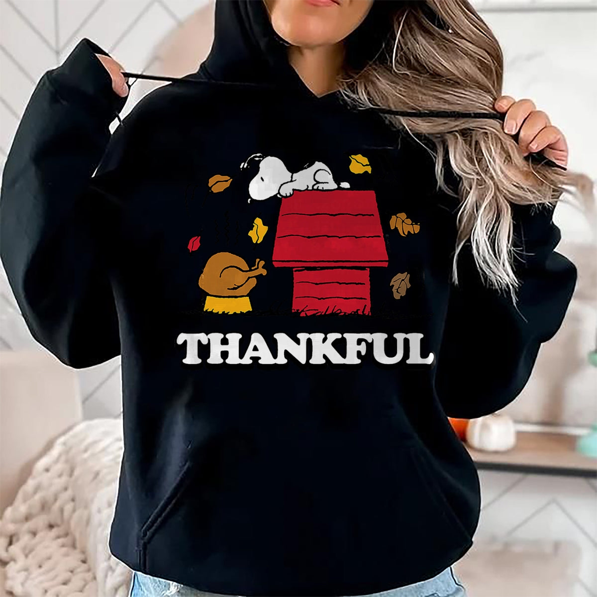Best Thanksgiving Family Shirt , Funny Thanksgiving UnisexT-Shirt/Hoodie/Sweatshirt HLT00 - Peanuts - Snoopy Thankful Turkey with Fall Leaves T-Shirt