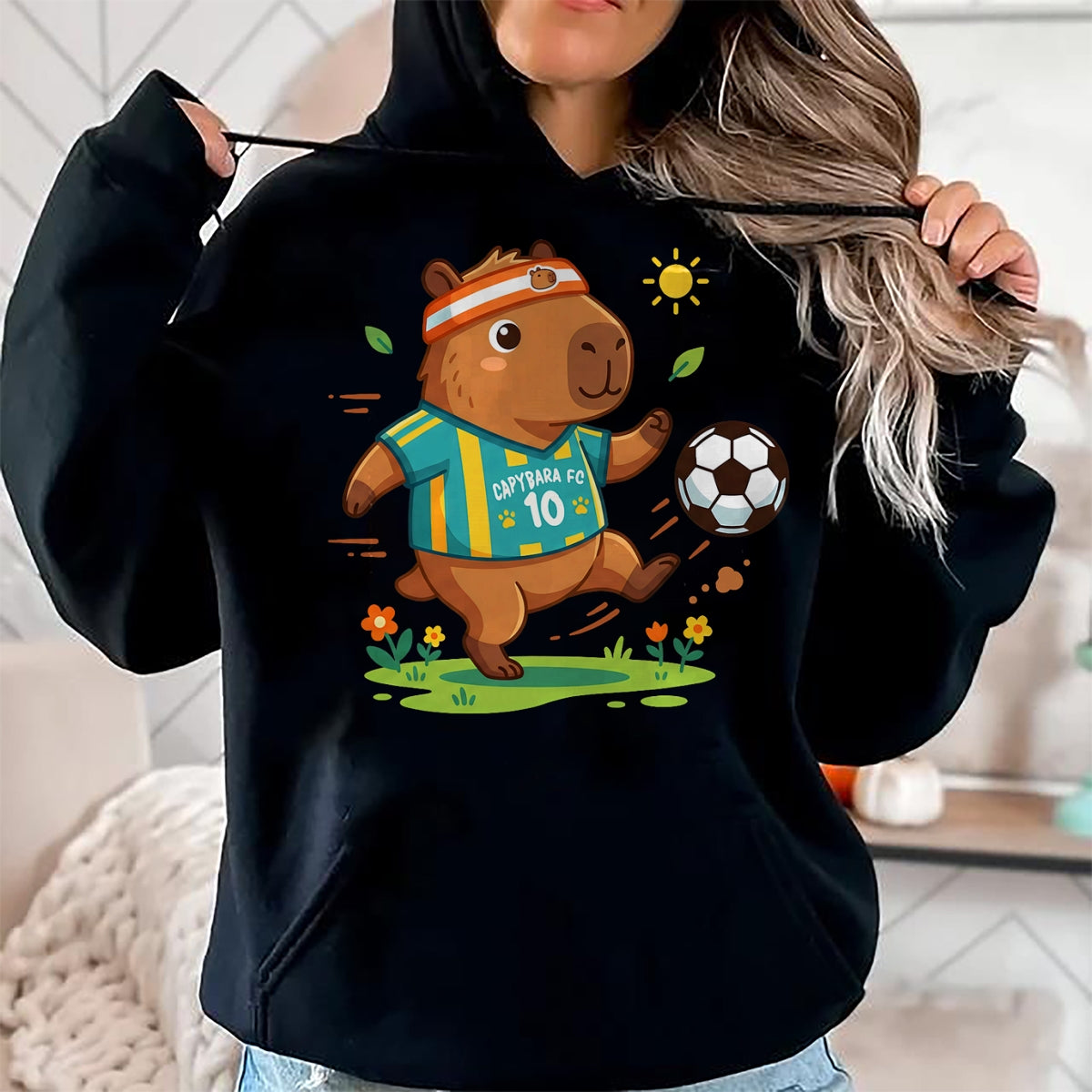 Cute Capybara Shirt, Funny Capybara Unisex T-Shirt/Hoodie/Sweatshirt HLT00 - Capybara Soccer Player Headband Funny Animal Sports Fan T-Shirt