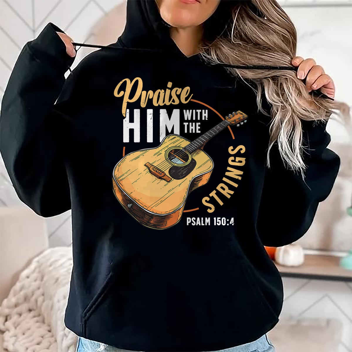 Guitar Lover Shirt, Funny Guitar UnisexT-Shirt/Hoodie/Sweatshirt HLT00 - Praise Him with The Strings Bible Psalm Christian Guitar T-Shirt