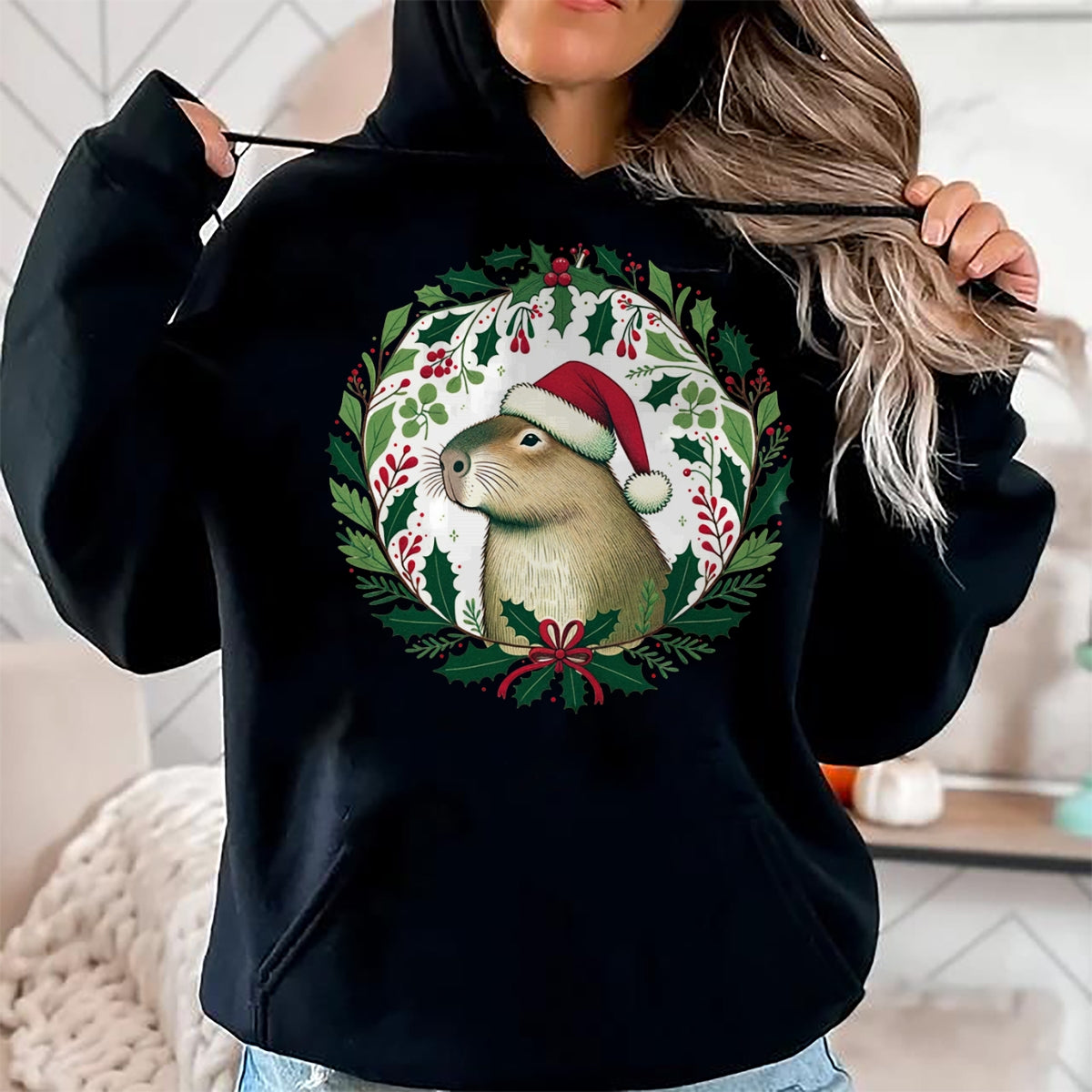 Cute Capybara Shirt, Funny Capybara Unisex T-Shirt/Hoodie/Sweatshirt HLT00 - Capybara Christmas illustration Long Sleeve T-Shirt (1)