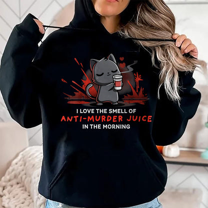 Cat Love Shirt, Funny Cat Lover Gift UnisexT-Shirt/Hoodie/Sweatshirt HLT00 - Womens Cat Drink Coffee I Love The Smell Of Anti Murder Juice V-Neck T-Shirt