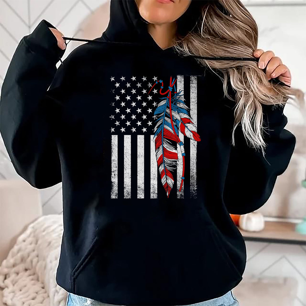 Native American T-Shirts, Vintage Native American Unisex T-Shirt/Hoodie/Sweatshirt HLT00 - American Flag - Native Feather Pride Month Indigenous (1)