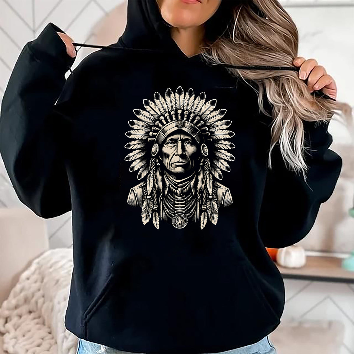 Native American T-Shirts, Vintage Native American Unisex T-Shirt/Hoodie/Sweatshirt HLT00 - Headdress Chief Ancestors Vintage, Native American Indian