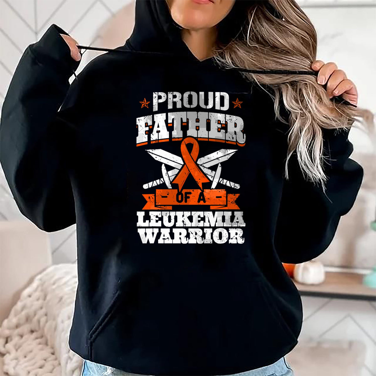 Gift for Dad Shirt, Funny Dad Unisex T-Shirt/Hoodie/Sweatshirt HLT00 – Proud Father Of A Leukemia Warrior Dad Awareness Ribbon T-Shirt