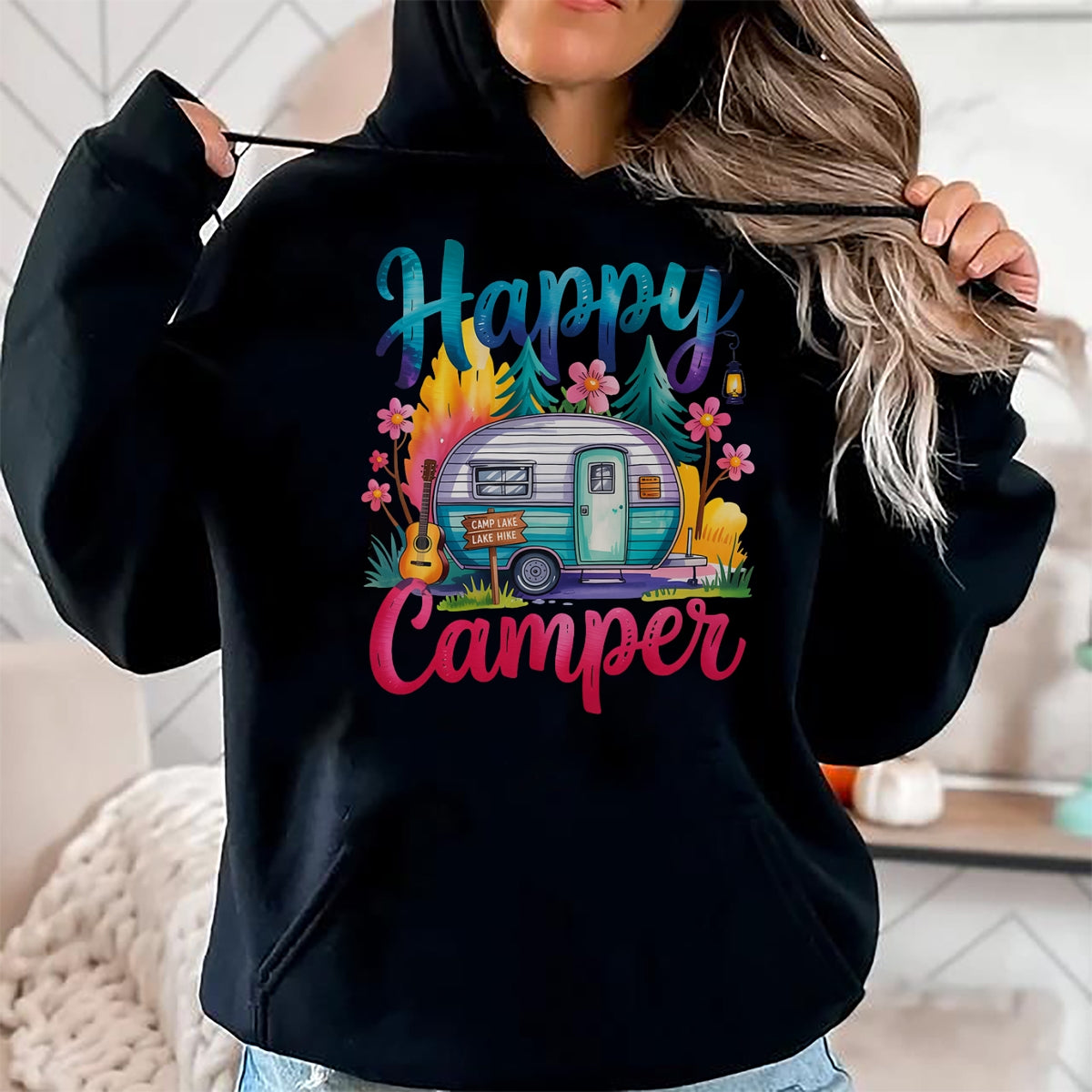 Funny Camping Shirt, Gift For Camping Lover Unisex T-Shirt/Hoodie/Sweatshirt HLT00 - Funny Happy Camper Camping Apparel Trailer RV Kids Women T-Shirt