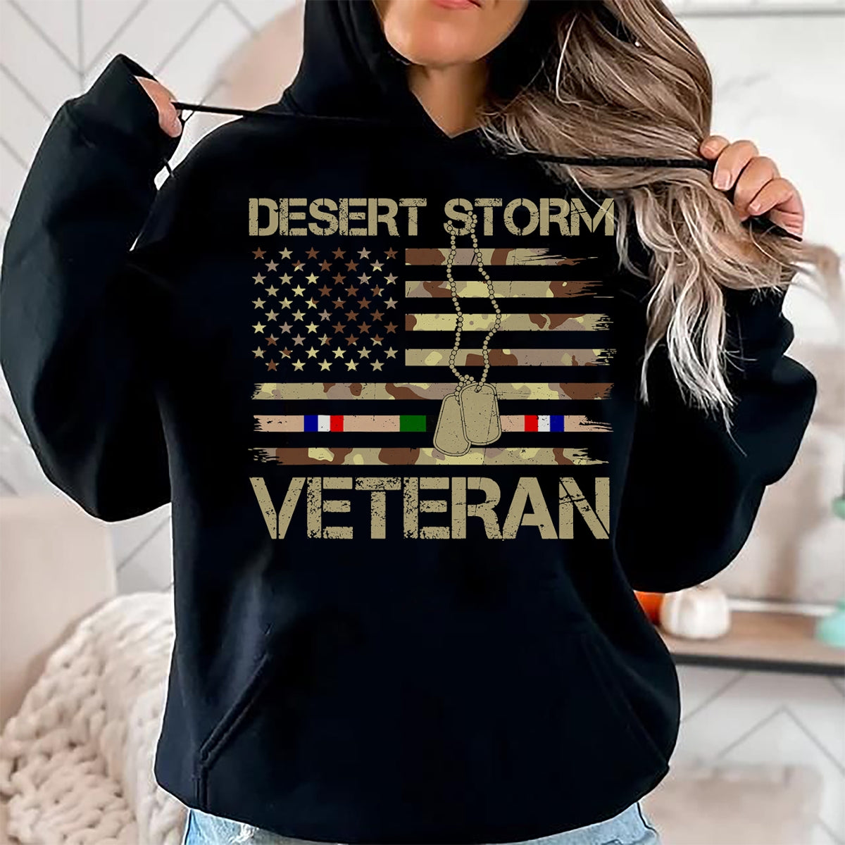 Proud Veteran Shirt, Funny Veteran UnisexT-Shirt/Hoodie/Sweatshirt HLT00 - Patriotic Desert Storm Veteran Distressed Flag US Camouflage T-Shirt