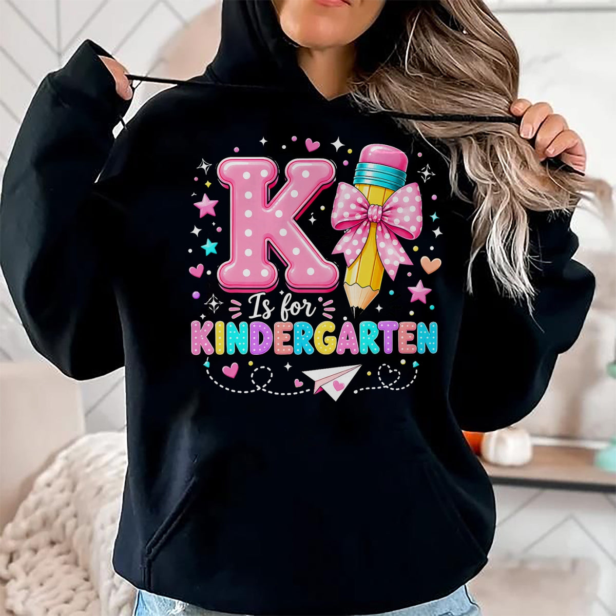 Best Student Shirt, Funny Back To School UnisexT-Shirt/Hoodie/Sweatshirt HLT00 - K is for Kindergarten Teacher Coquette Bow Back to School T-Shirt