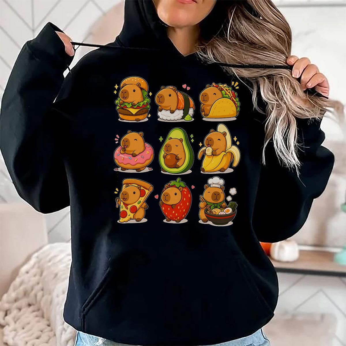 Cute Capybara Shirt, Funny Capybara UnisexT-Shirt/Hoodie/Sweatshirt HLT00 - Capybara Food Kawaii Cute Animal Foodie Funny Cartoon T-Shirt