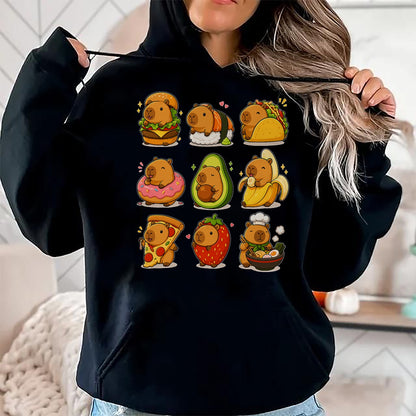 Cute Capybara Shirt, Funny Capybara UnisexT-Shirt/Hoodie/Sweatshirt HLT00 - Capybara Food Kawaii Cute Animal Foodie Funny Cartoon T-Shirt