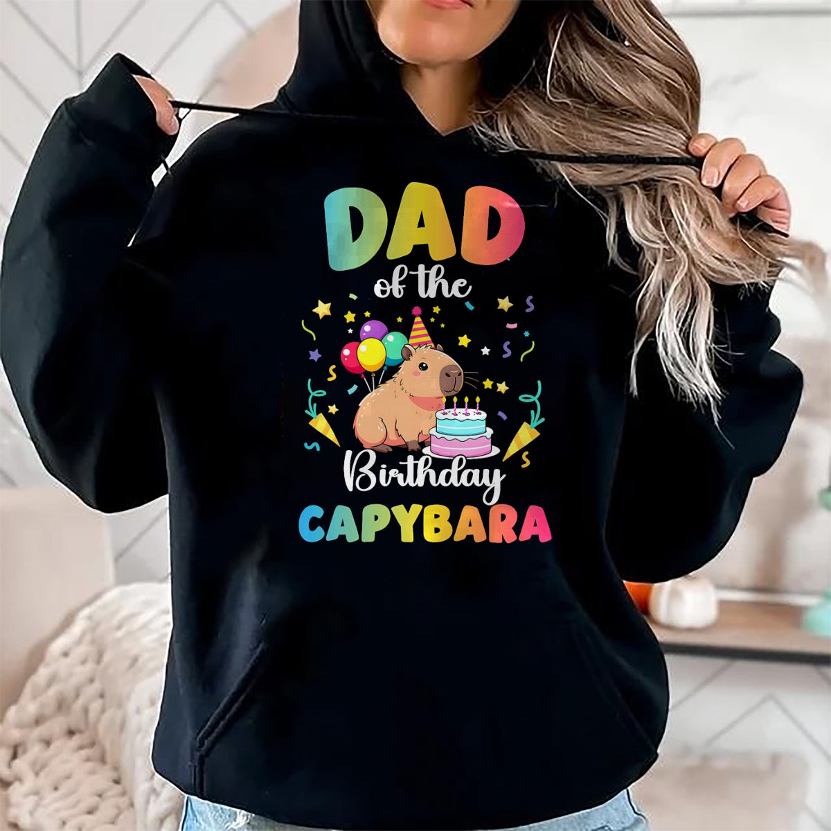 Cute Capybara Shirt, Funny Capybara Unisex T-Shirt/Hoodie/Sweatshirt HLT00 - Dad of The Birthday Girl Capybara Bday Party Family T-Shirt