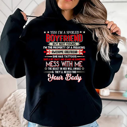 Best Wife Shirt, Wife and Husband Unisex T-Shirt/Hoodie/Sweatshirt HLT00 - Yes I'm A Spoiled Boyfriend Property Of Awesome Girlfriend T-Shirt