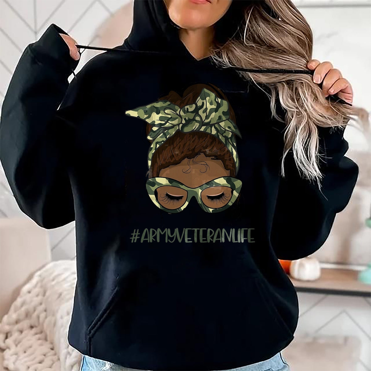 Proud Veteran Shirt, Funny Veteran UnisexT-Shirt/Hoodie/Sweatshirt HLT00 - African American Army Veteran Female Afro Melanin Girl T-Shirt, Men, Black, 3X-Large