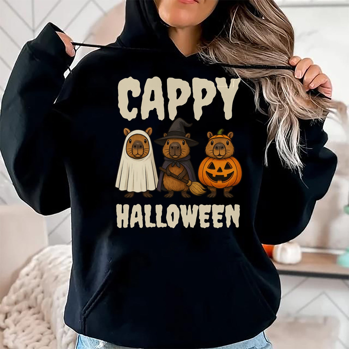 Cute Capybara Shirt, Funny Capybara UnisexT-Shirt/Hoodie/Sweatshirt HLT00 - Cappy Halloween Funny Capybara Ghost Witch Pumpkin Spooky T-Shirt