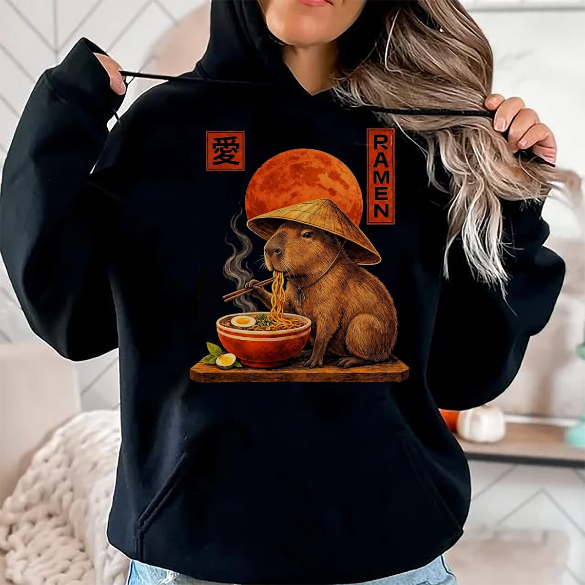 Cute Capybara Shirt, Funny Capybara Unisex T-Shirt/Hoodie/Sweatshirt HLT00 - Capybara Ramen Japanese Art Funny Anime Graphic Tee Kawaii T-Shirt, Men, Black, 3X-Large