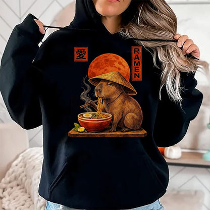 Cute Capybara Shirt, Funny Capybara Unisex T-Shirt/Hoodie/Sweatshirt HLT00 - Capybara Ramen Japanese Art Funny Anime Graphic Tee Kawaii T-Shirt, Men, Black, 3X-Large