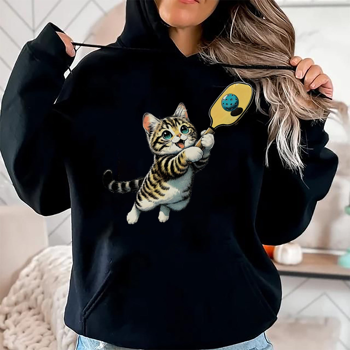 Funny Pickleball Shirt, Pickleball Lover Unisex T-Shirt/Hoodie/Sweatshirt HLT00 - Funny Kitten Playing Pickleball Cute Cat Pickleball Player T-Shirt