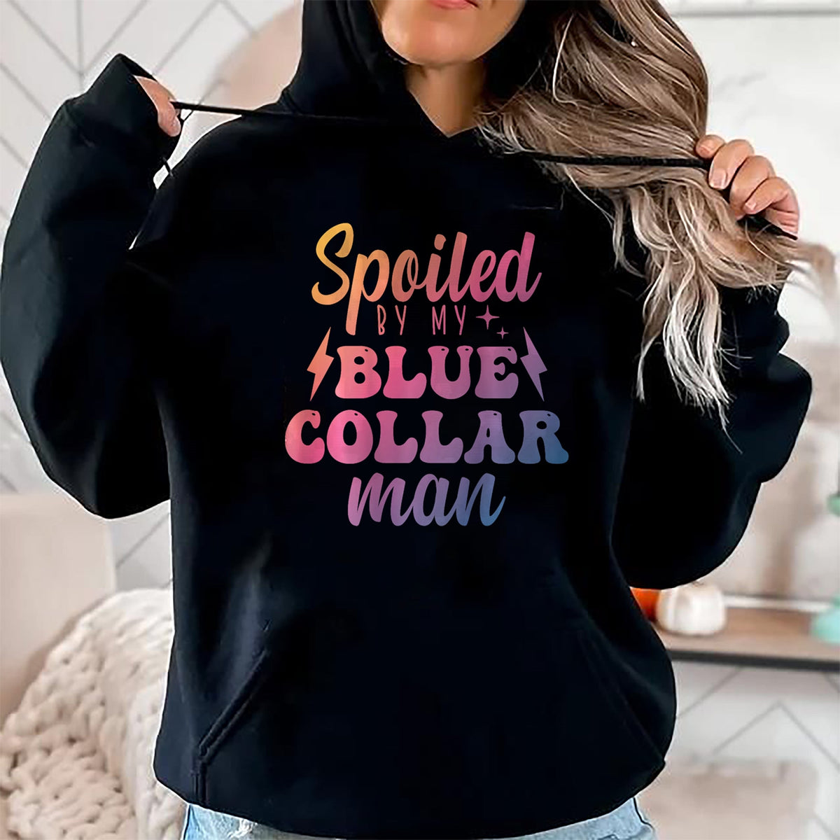 Best Wife Shirt, Wife and Husband Unisex T-Shirt/Hoodie/Sweatshirt HLT00 - Gift for wife T shirt, spoiled wife   Blue Collar Better Half Spoiled By My Blue Collar Man T-Shirt