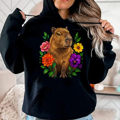 Cute Capybara Shirt, Funny Capybara Unisex T-Shirt/Hoodie/Sweatshirt HLT00 - Cute Capybara Floral T-Shirt