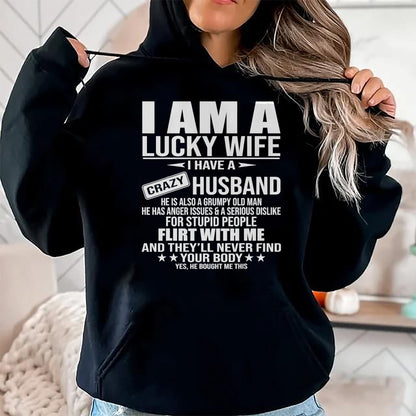 Best Wife Shirt, Wife and Husband Unisex T-Shirt/Hoodie/Sweatshirt HLT00 - Gift for wife T shirt, lucky wife   I Am A Lucky Wife I Have A Crazy Husband Tank Top (2)