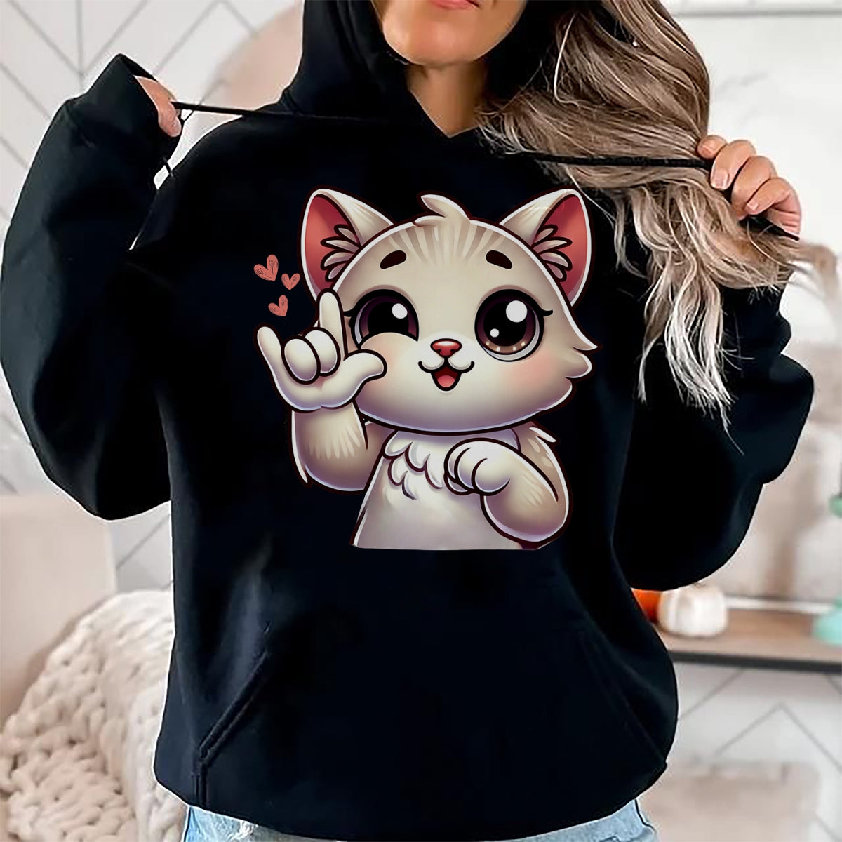 Cat Love Shirt, Funny Cat Lover Gift UnisexT-Shirt/Hoodie/Sweatshirt HLT00 - Kitten Cute Cat Making Love You Hand Sign Language ASL T-Shirt
