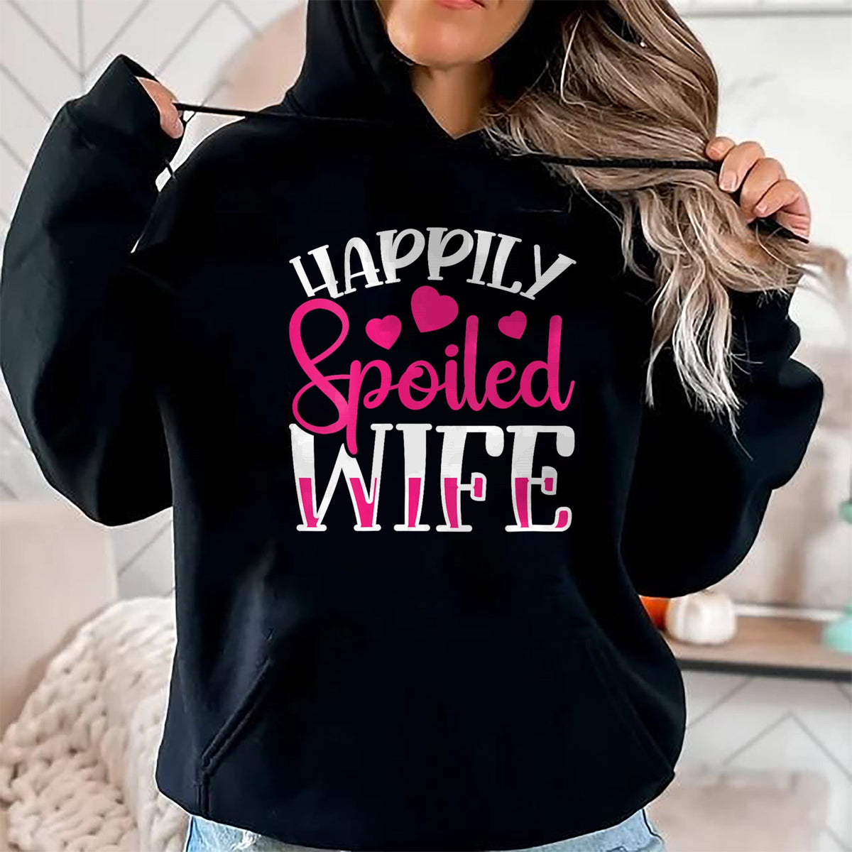 Best Wife Shirt, Wife and Husband Unisex T-Shirt/Hoodie/Sweatshirt HLT00 - Gift for wife T shirt, spoiled wife   Womens Funny Wife Happily Spoiled Wife V-Neck T-Shirt