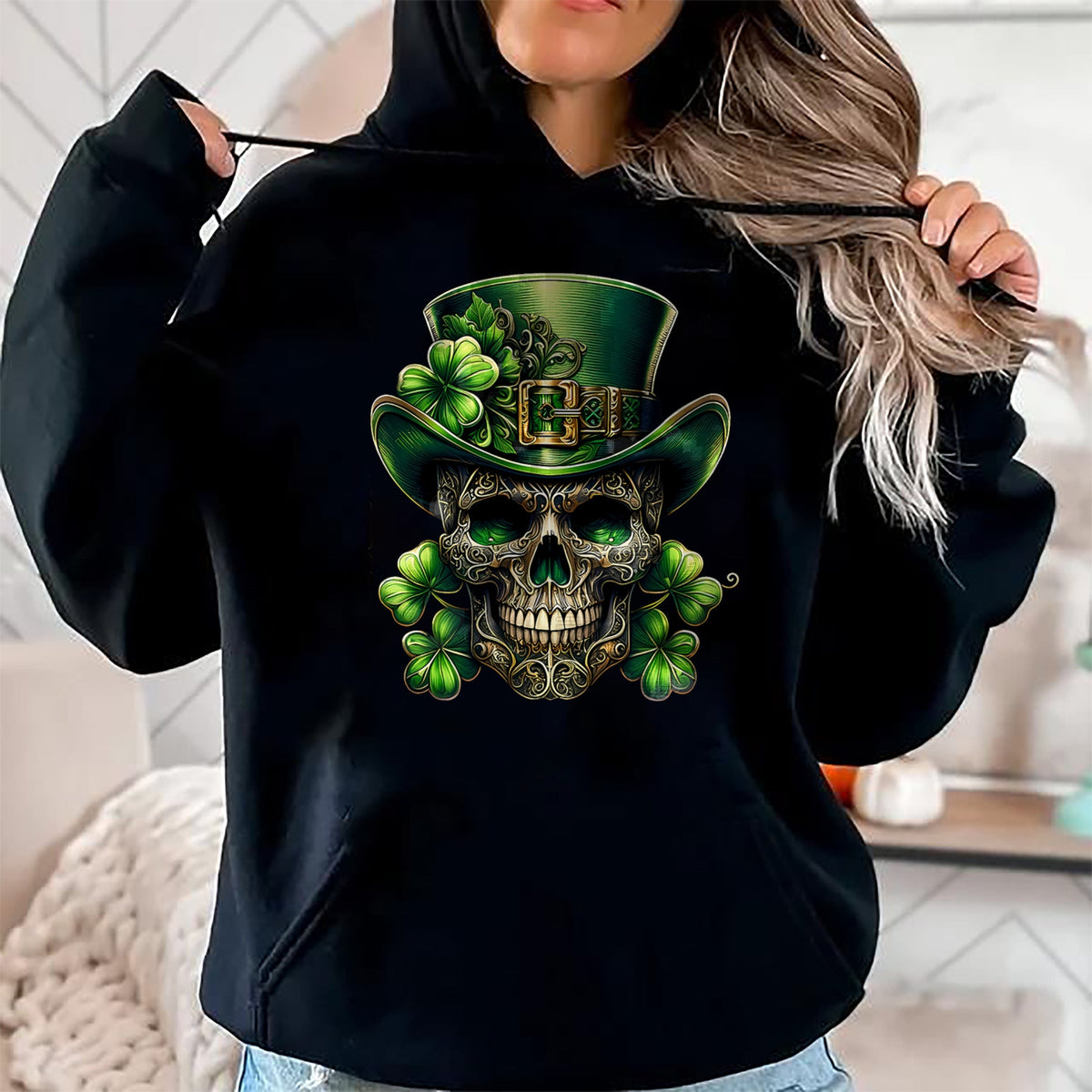 Patrick Day Shirts for Family, Funny Patrick Day shirts, st patrick's day Unisex T-Shirt/Hoodie/Sweatshirt HLT00 - Sugar Skull St Patrick Day of the Dead Lucky Shamrock T-Shirt