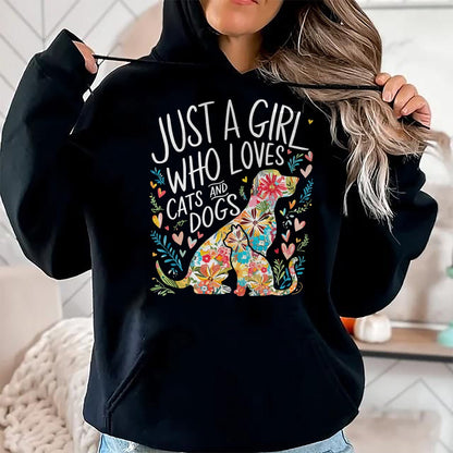 Cat Love Shirt, Funny Cat Lover Gift UnisexT-Shirt/Hoodie/Sweatshirt HLT00 - Just a Girl who Loves Cats and Dogs T-Shirt