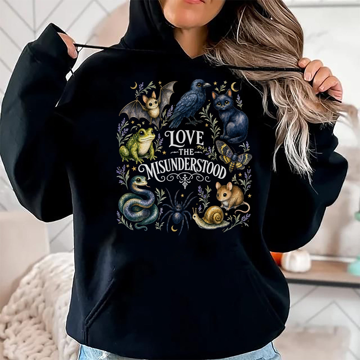 Cat Love Shirt, Funny Cat Lover Gift UnisexT-Shirt/Hoodie/Sweatshirt HLT00 - Love The Misunderstood Bat Frog Raven Snake Cat Moth Spider T-Shirt (2)