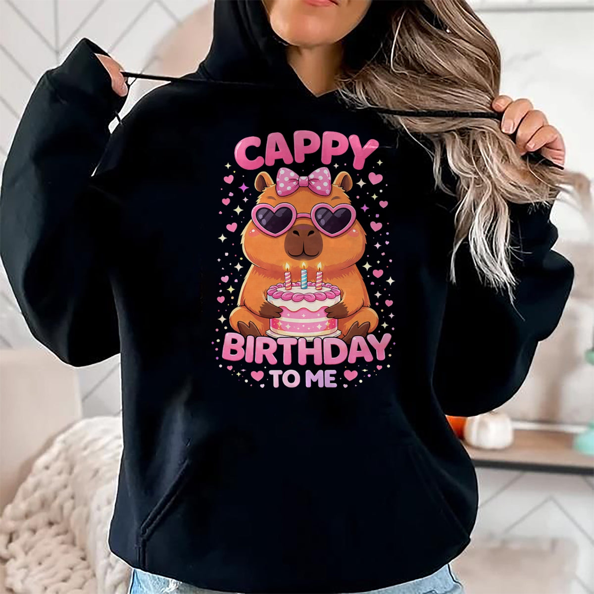 Cute Capybara Shirt, Funny Capybara UnisexT-Shirt/Hoodie/Sweatshirt HLT00 - Cappy Birthday Capybara Birthday to Me Birthday Pink Bow T-Shirt