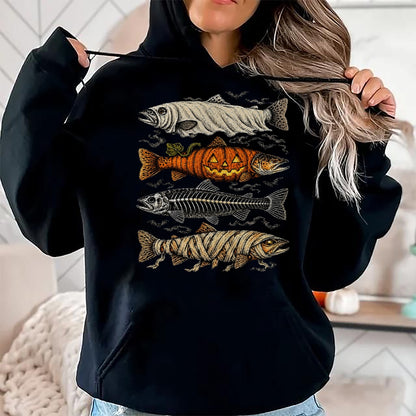 Funny Fishing Shirt, Gift For Fishing Lover Unisex T-Shirt/Hoodie/Sweatshirt HLT00 - Halloween Trout Fish Ghost Pumpkin Skeleton Mummy T-Shirt