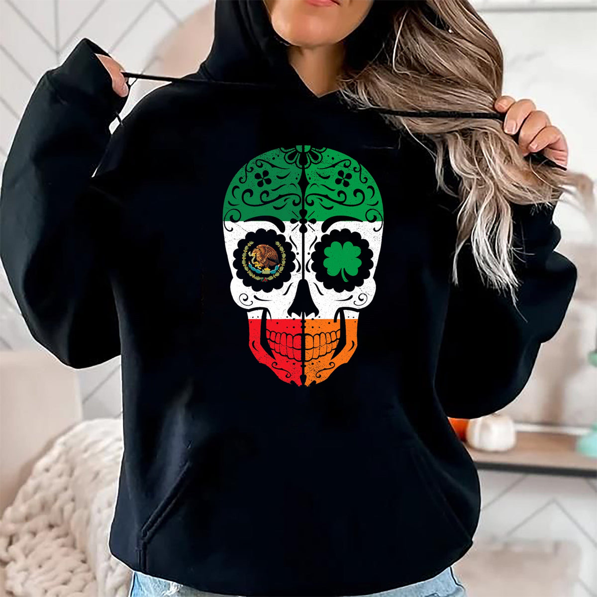 Patrick Day Shirts for Family, Funny Patrick Day shirts, st patrick's day Unisex T-Shirt/Hoodie/Sweatshirt HLT00 - Mexican Irish Sugar Skull St Patrick Day Mexico Ireland Flag T-Shirt