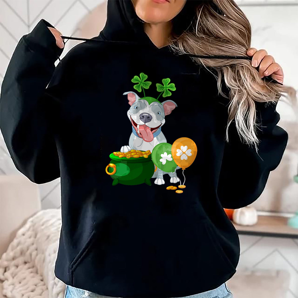 Patrick Day Shirts for Family, Funny Patrick Day shirts, st patrick's day Unisex T-Shirt/Hoodie/Sweatshirt HLT00 - Pitbull Dog Irish Leprechaun Balloon Saint St Patrick Day T-Shirt
