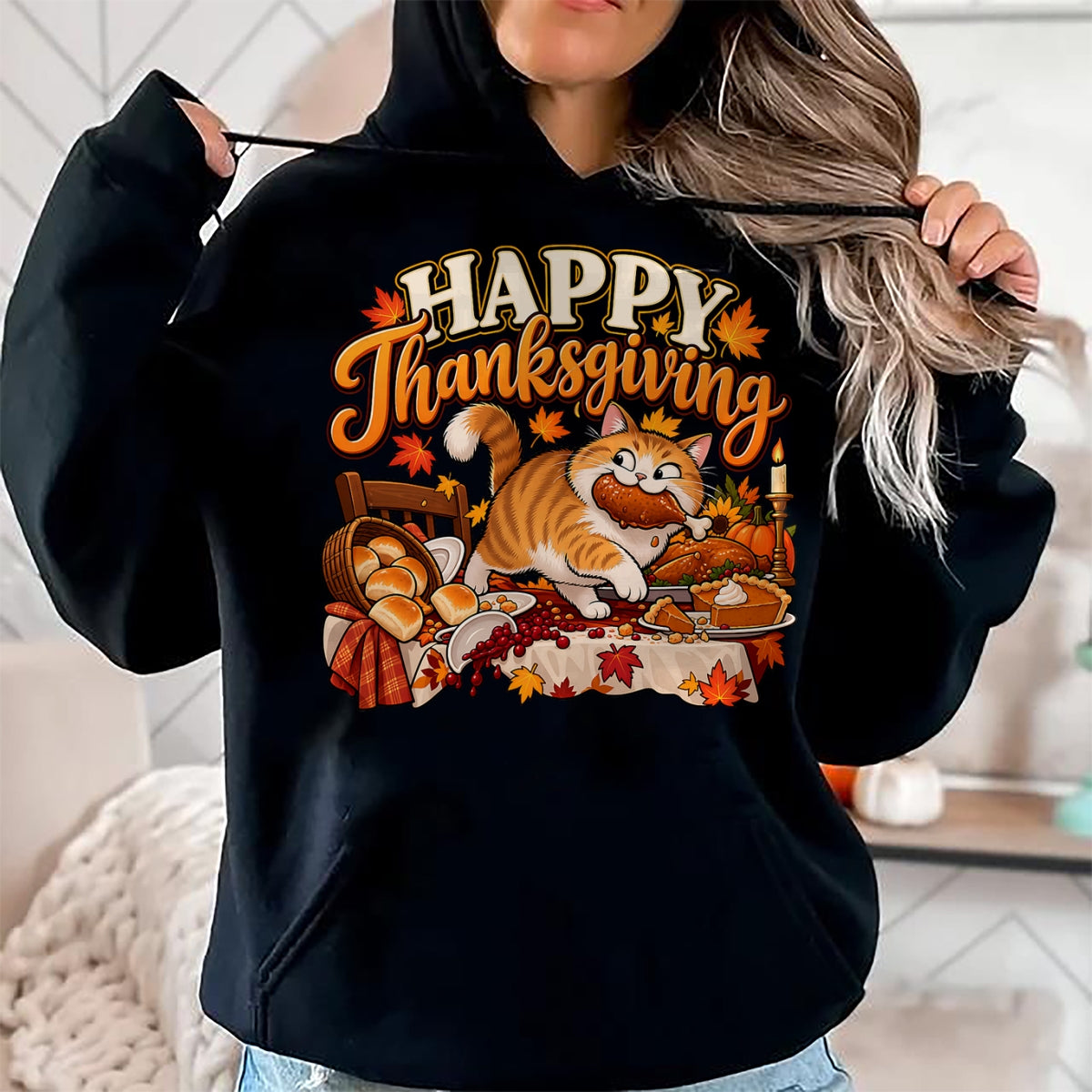 Best Thanksgiving Family Shirt , Funny Thanksgiving UnisexT-Shirt/Hoodie/Sweatshirt HLT00 - Happy Thanksgiving Funny Cute Cat Turkey Dinner Autumn Feast T-Shirt